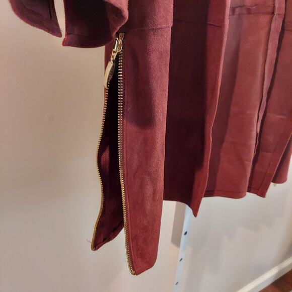 Chicos Size 1 Medium Brown Faux Suede Duster Cardigan Jacket Minimalist - Picture 4 of 9